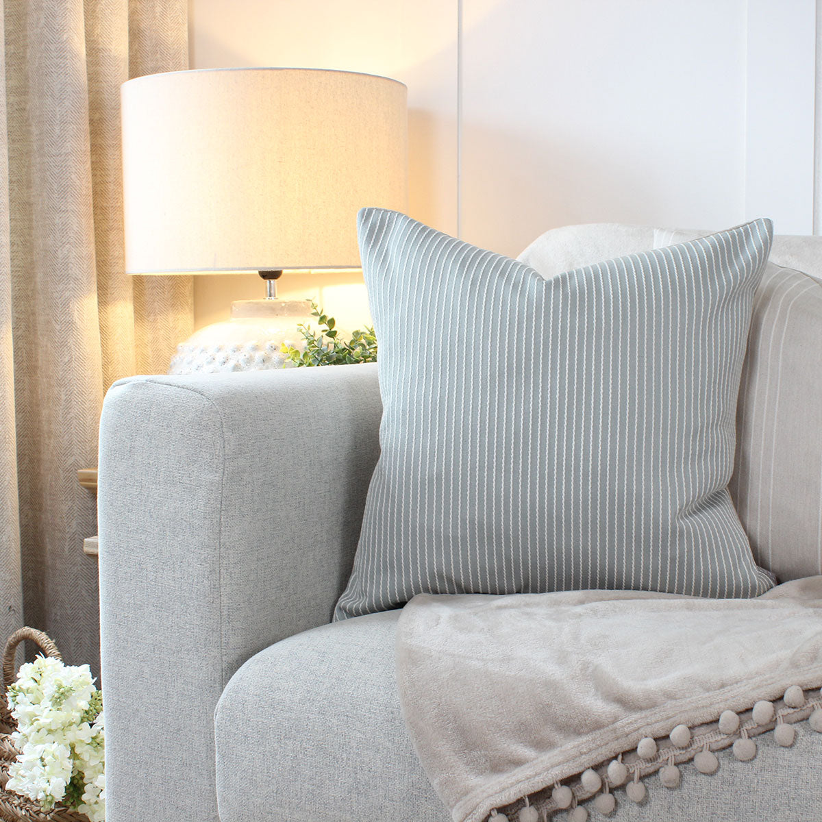 Venice Seafoam Textured Stripe Square Cushion
