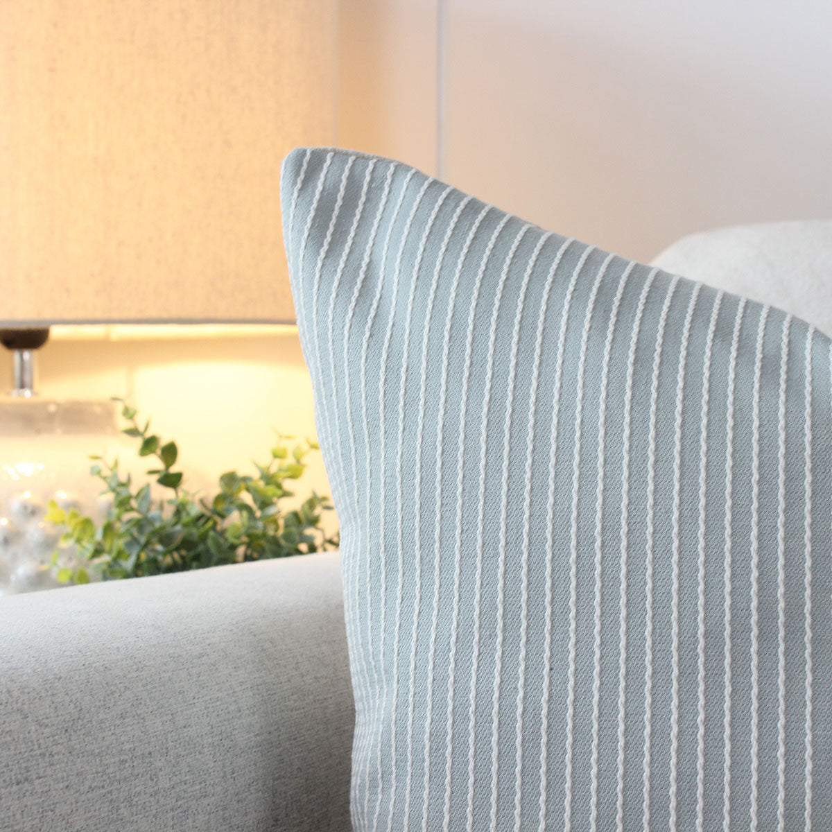 Venice Seafoam Textured Stripe Square Cushion