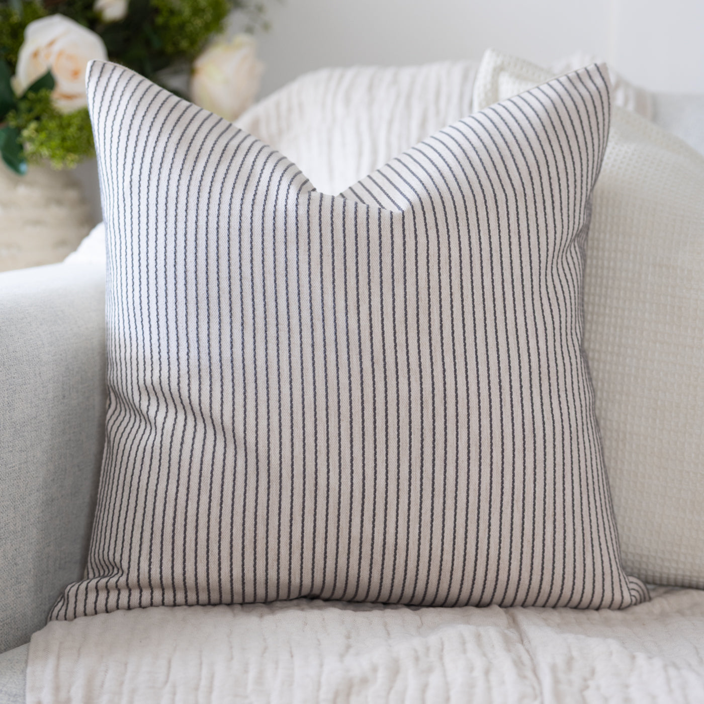 Venice Charcoal Textured Stripe Square Cushion
