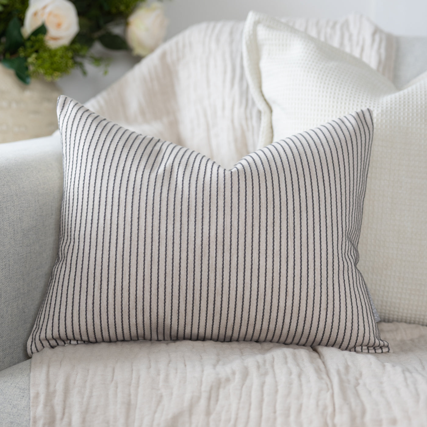 Venice Charcoal Textured Stripe Rectangle Cushion