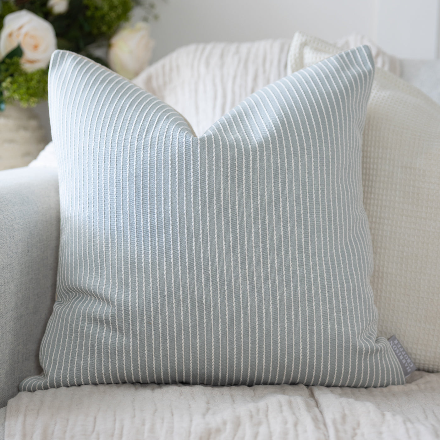 Venice Seafoam Textured Stripe Square Cushion