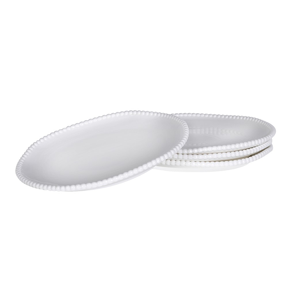 White Beaded Edge Dinner Plates | Set of 4