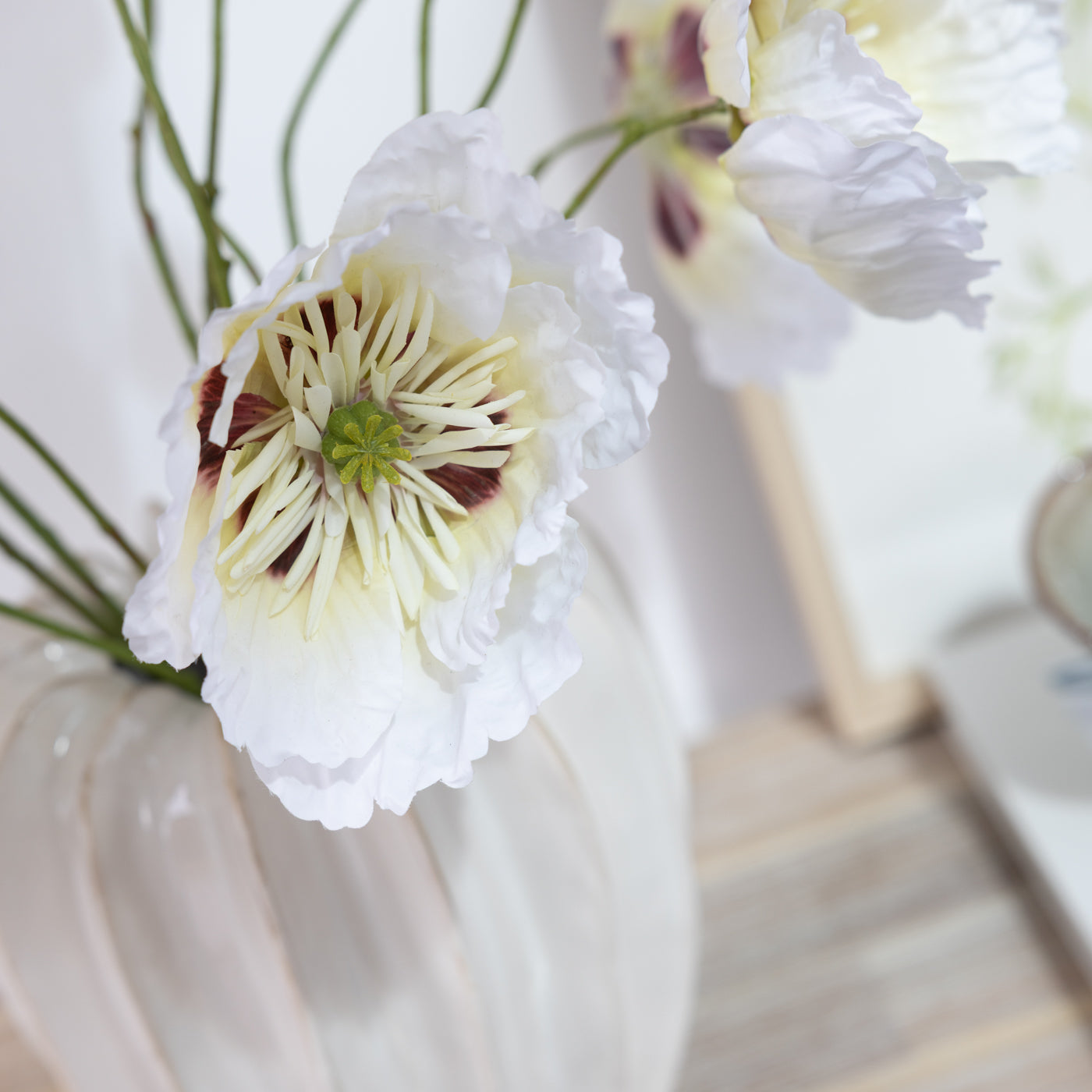 Faux White Poppy Spray