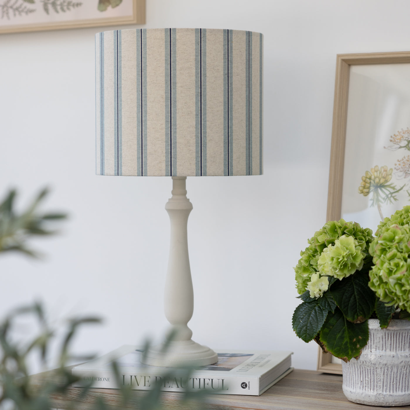 Winterfell Sky Blue Ticking Stripe Drum Lampshade