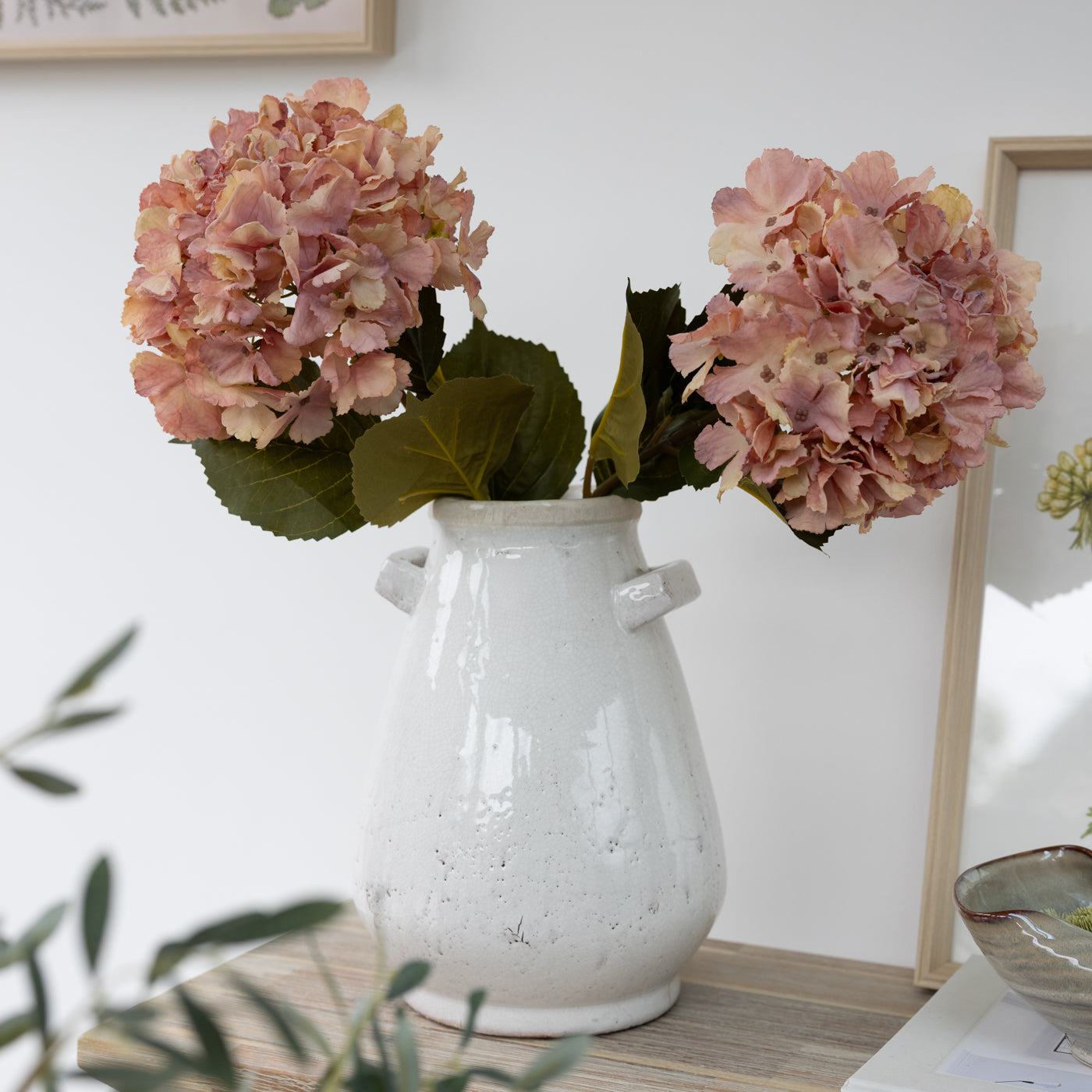 Faux Antique Pink Hydrangea Stem