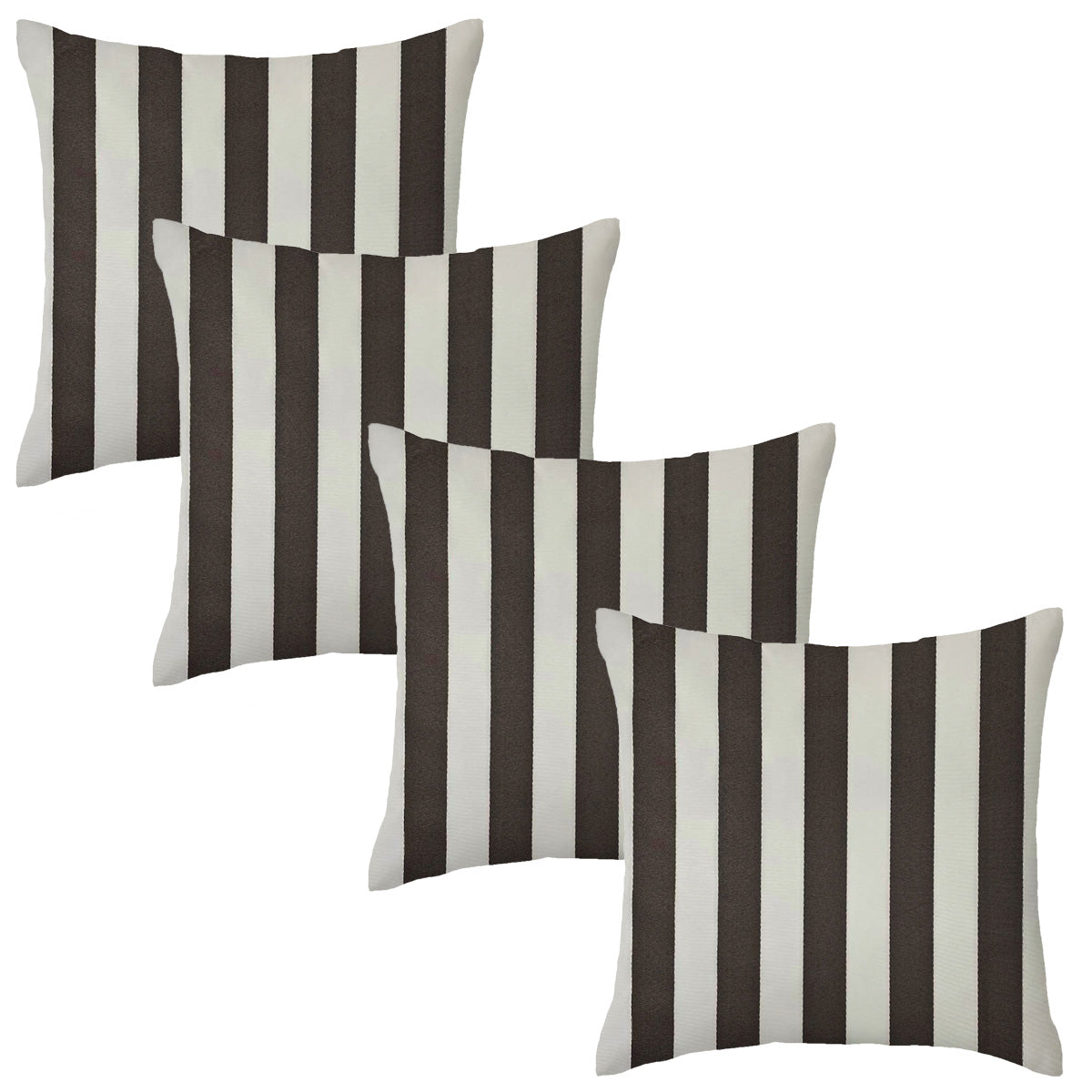 Set of 4 Charcoal Stripe Garden Square Water Resistant Cushions