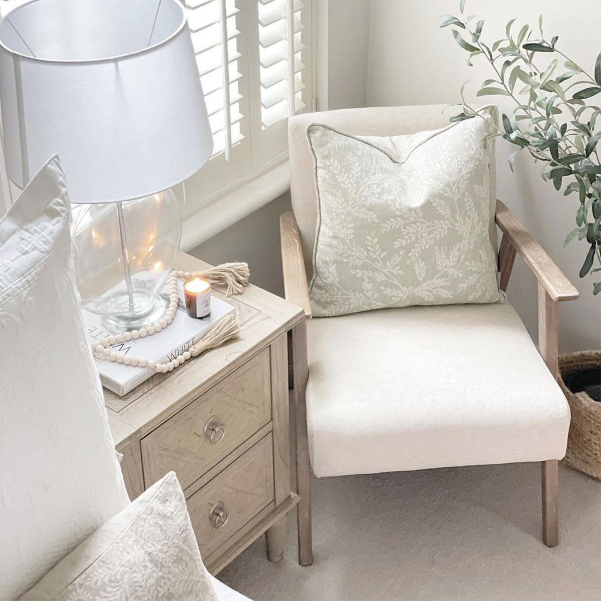 Ferndown Sage & Ivory Floral Print Cushion