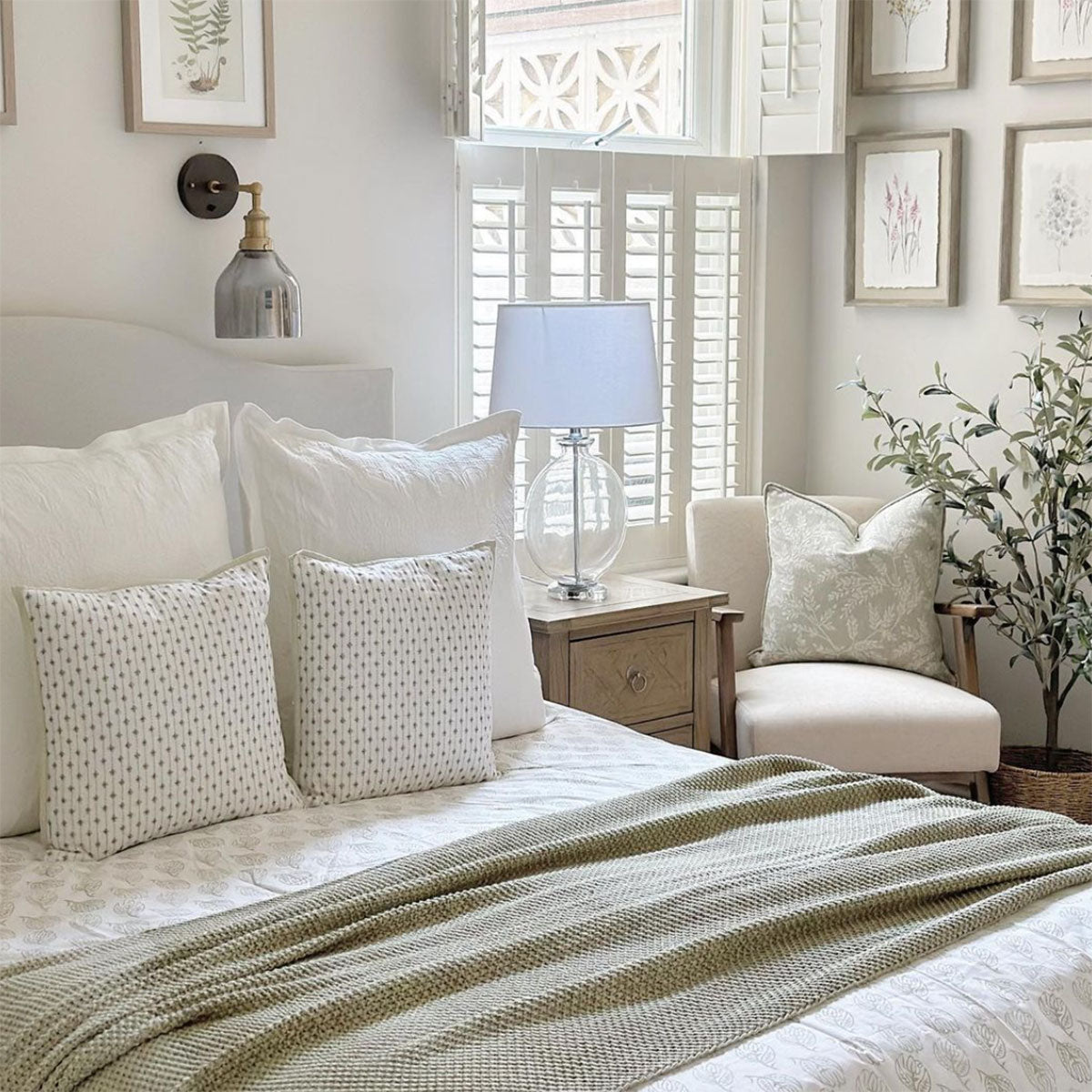 Ferndown Sage & Ivory Floral Print Cushion