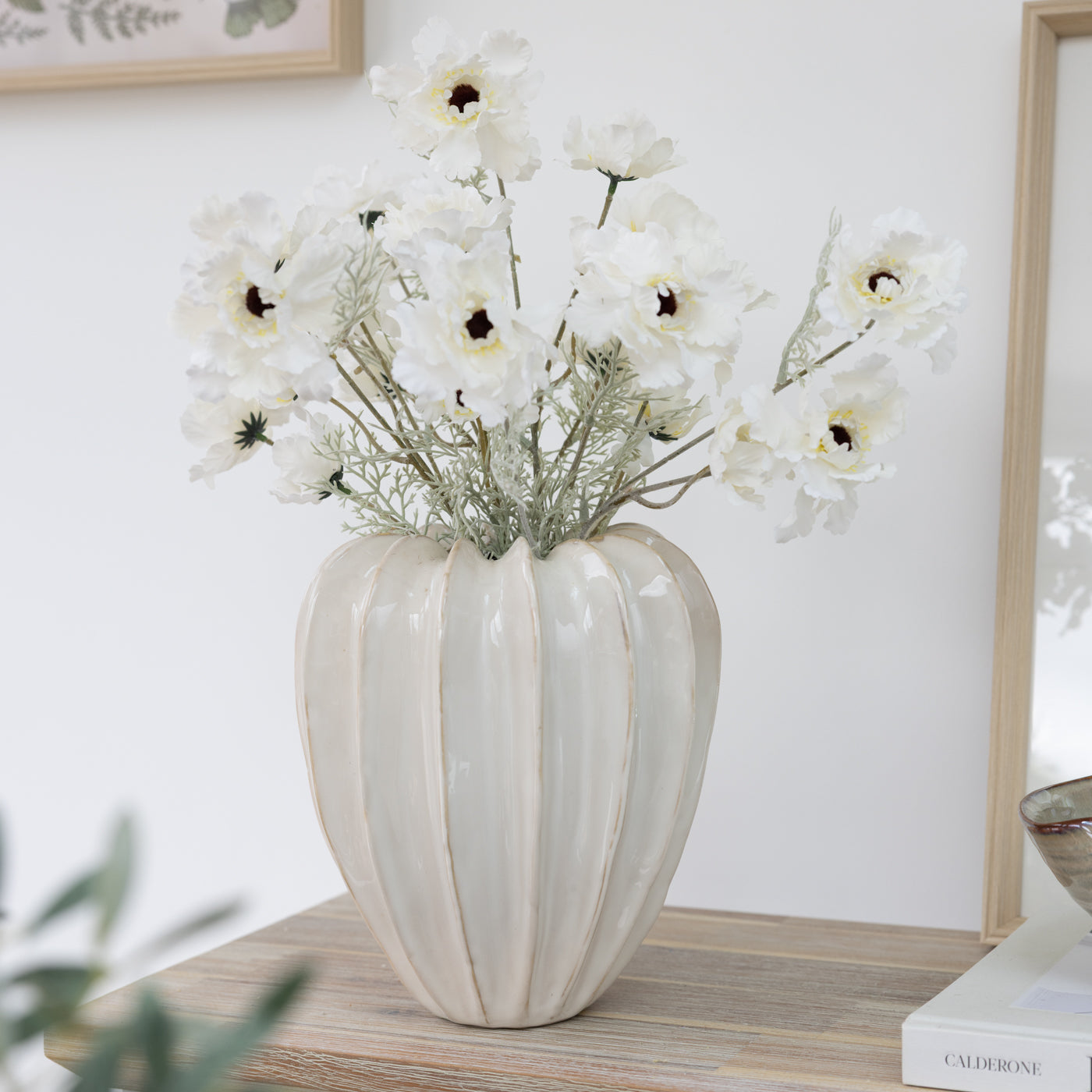 Faux Silk Cream Frilly Poppy Stem