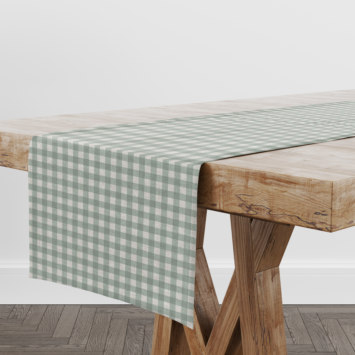 Hillcrest Gingham Fabric Table Runner (Duckegg)