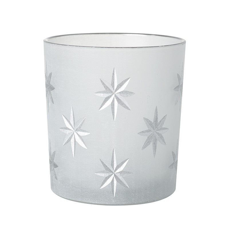 Frosted Glass Silver Stars Tea Light