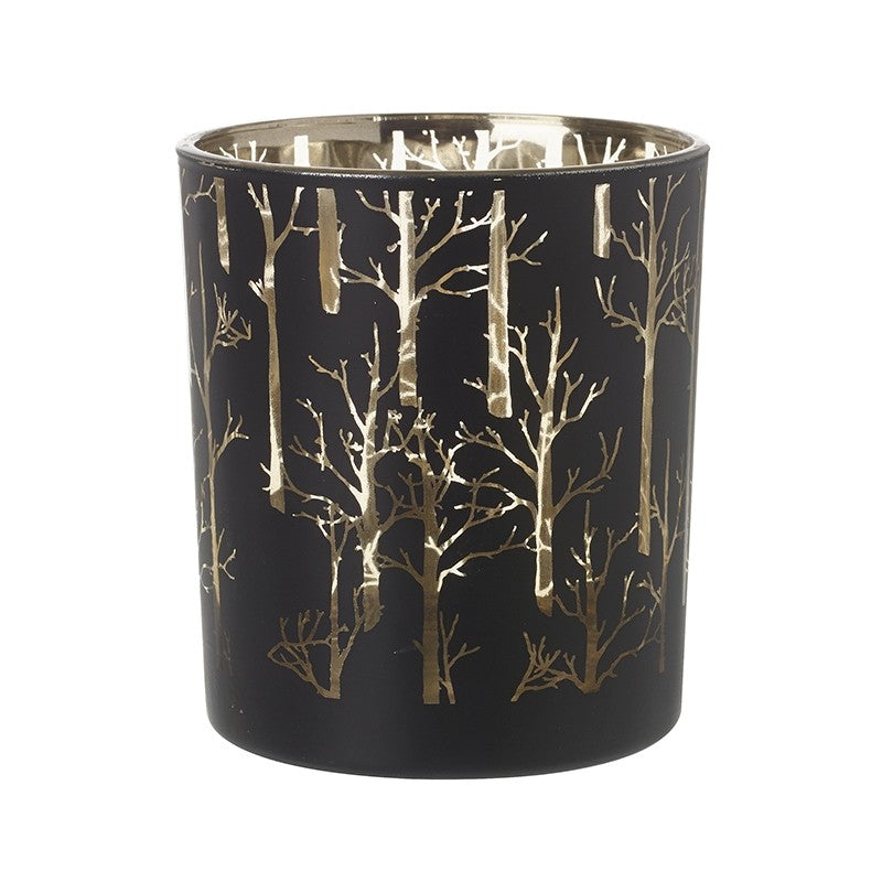 Medium Black & Gold Glass Tealight Holder