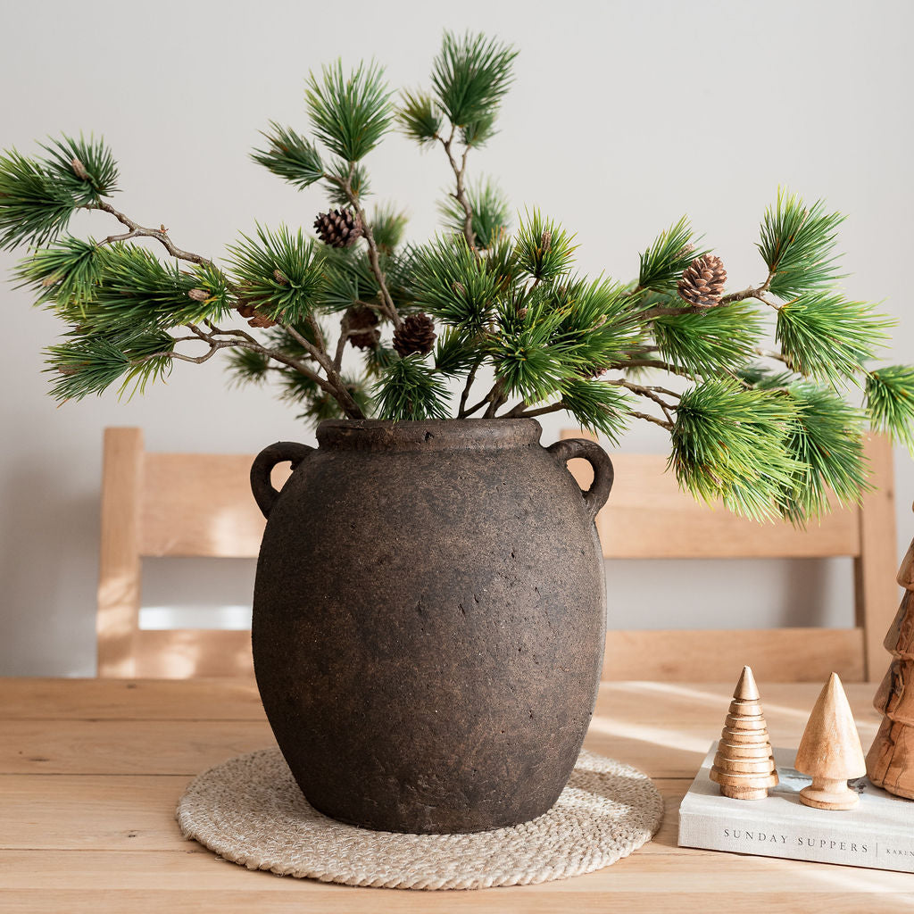 Brown Rustic Earthenware Handle Vase