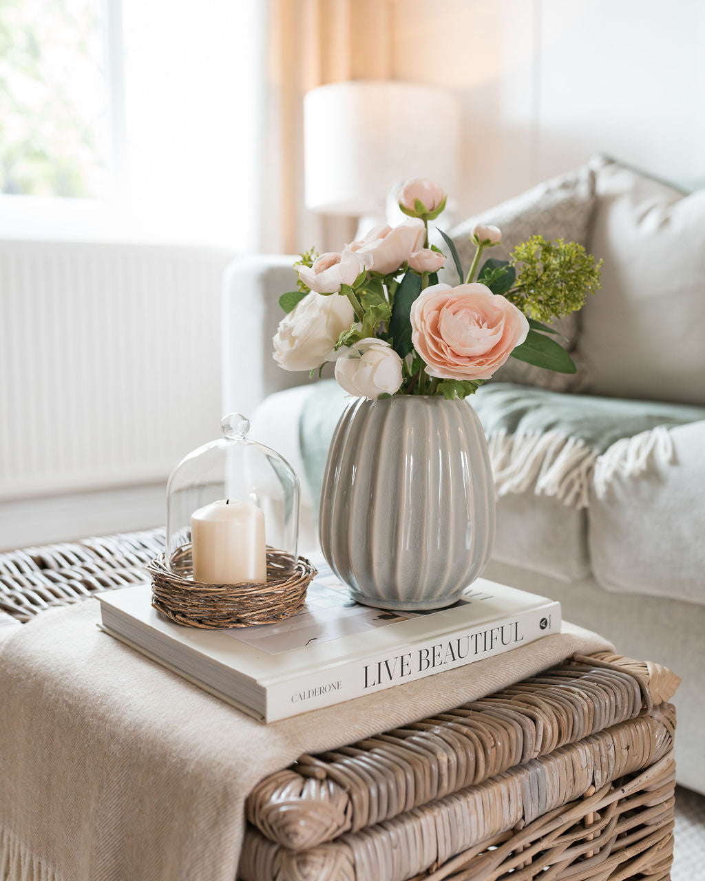 Soft Grey Ribbed Vase