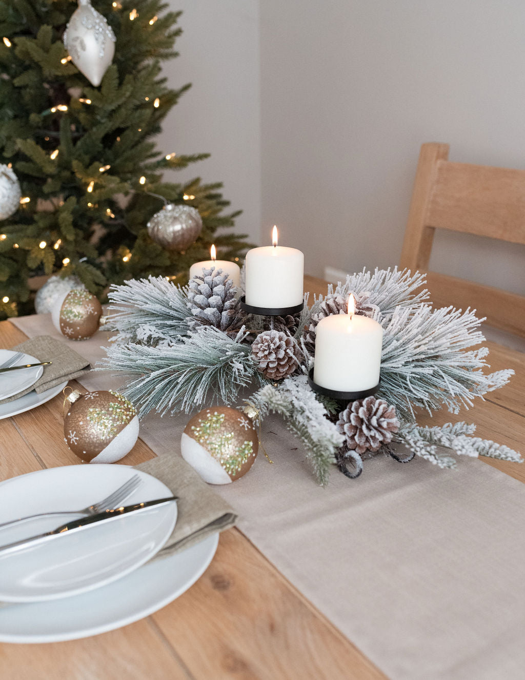 Snowy Pine Triple Candle Stand