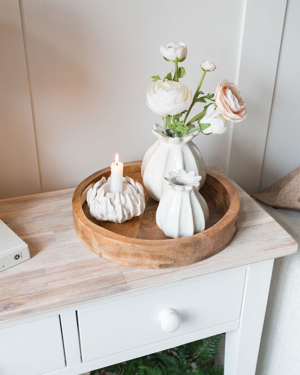 Natalia White Stoneware Lotus Candle Holder