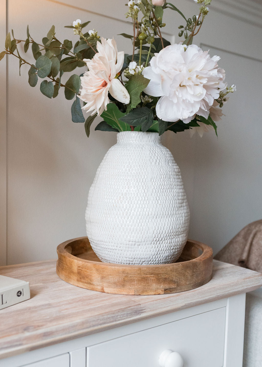 White Grey Textured Ceramic Vase