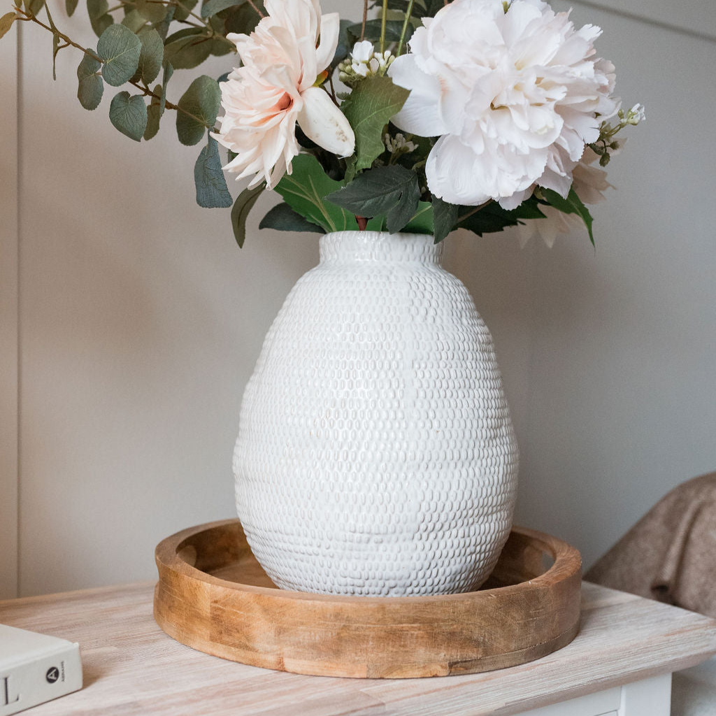 White Grey Textured Ceramic Vase