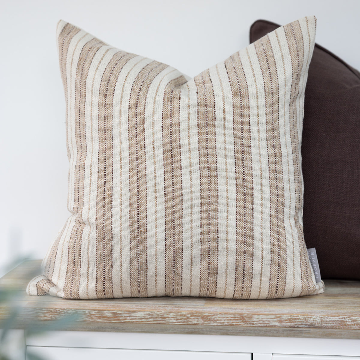Langford Ginger Stripe Cushion with warm ginger and cream vertical stripes