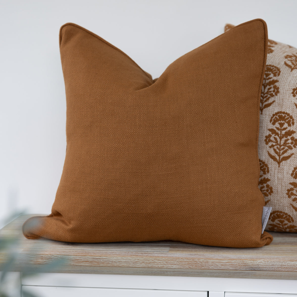 Oakmere Cinnamon Textured Cushion with piped edges
