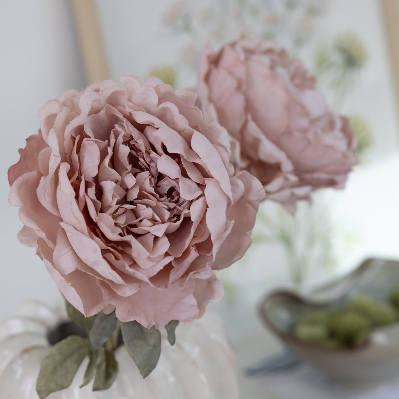 Dusky Pink Peony Spray with Leaves