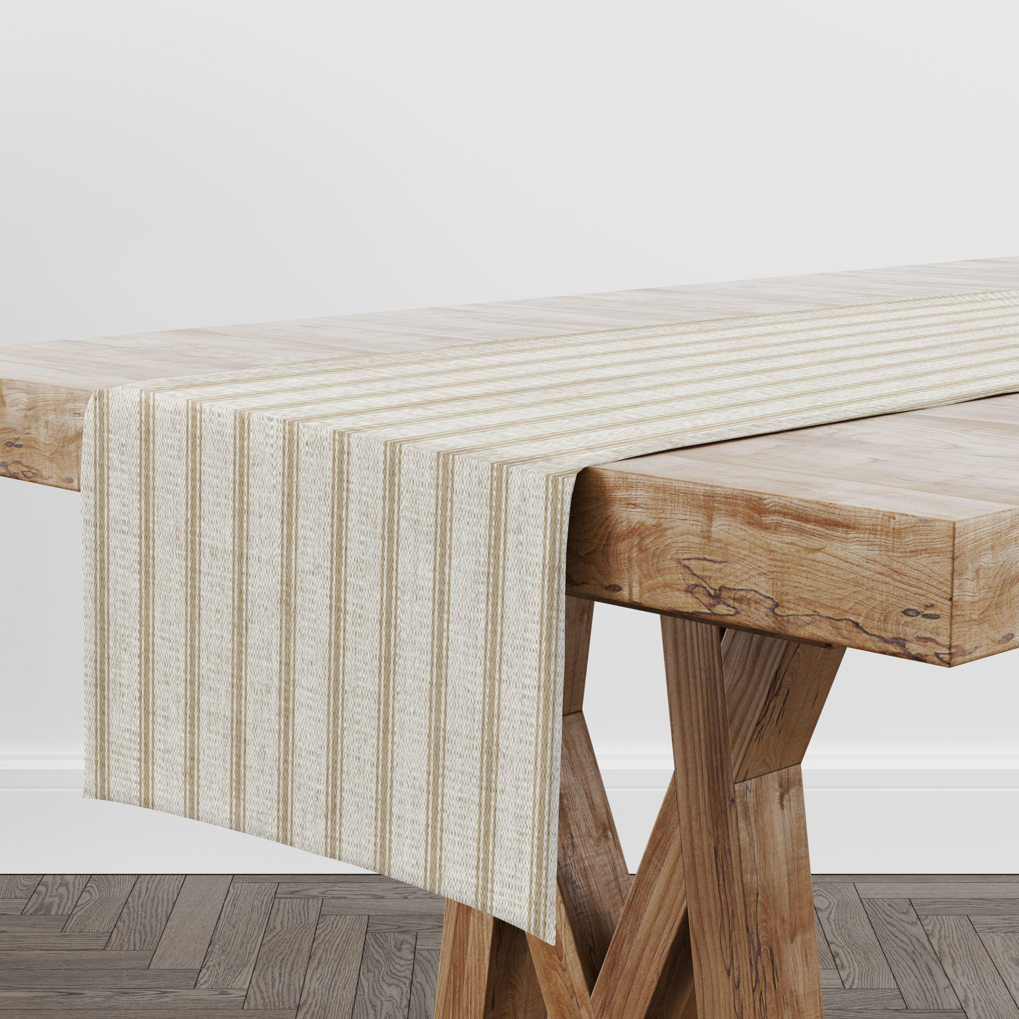 Kashmira Ticking Stripe Table Runner Sand | Table Runners