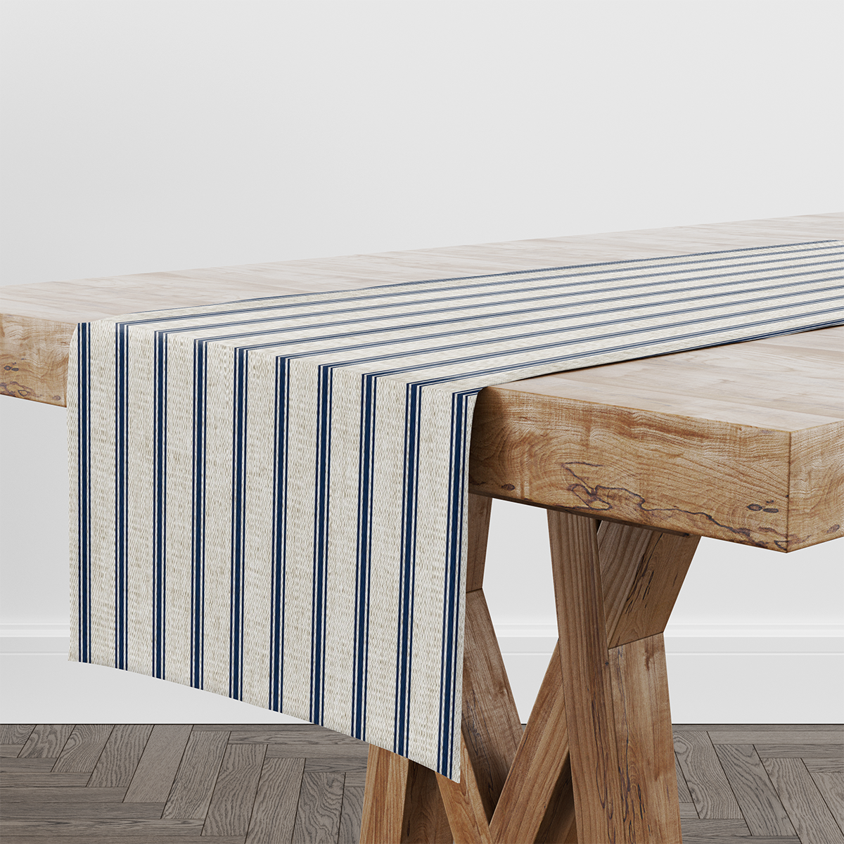 Kashmira Ticking Stripe Table Runner Indigo