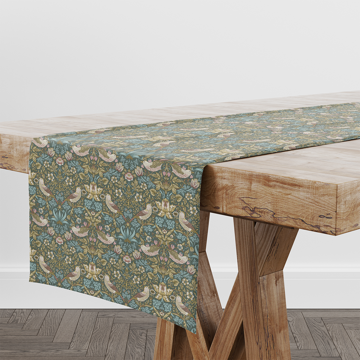 William Morris Strawberry Thief Teal Fabric Table Runner