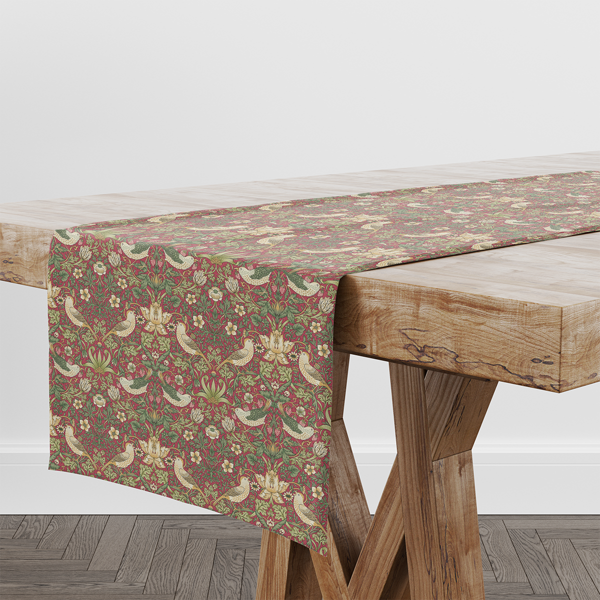 William Morris Strawberry Thief Crimson Fabric Table Runner
