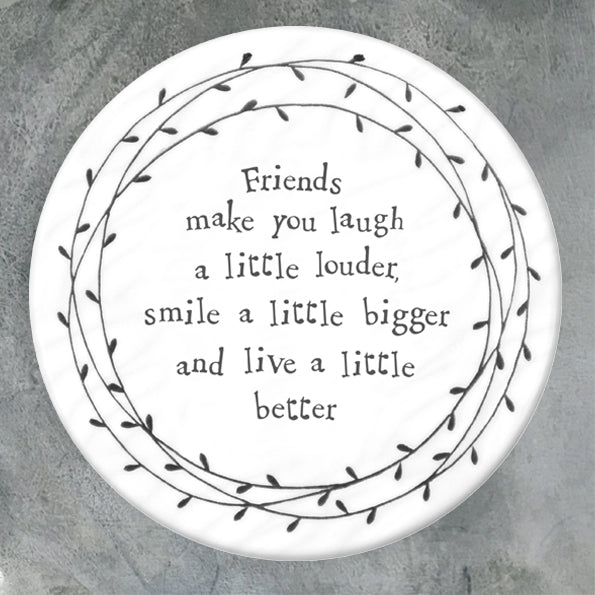 East Of India Friends Make You Laugh Louder Porcelain Leaf Coaster