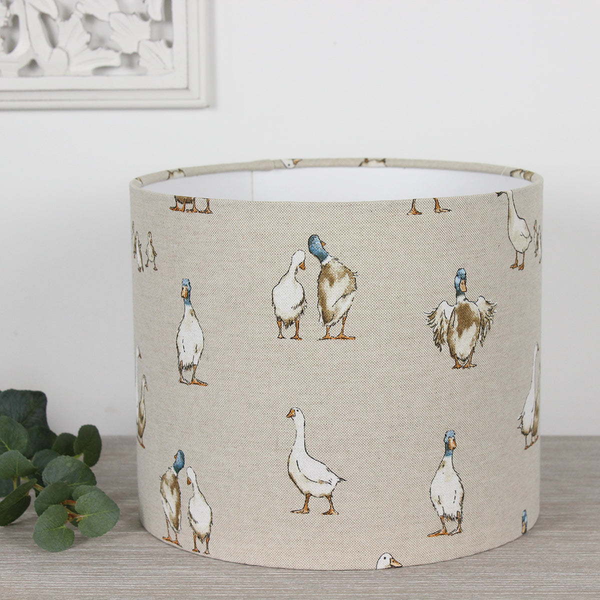 Duck Linen Print Drum Lampshade