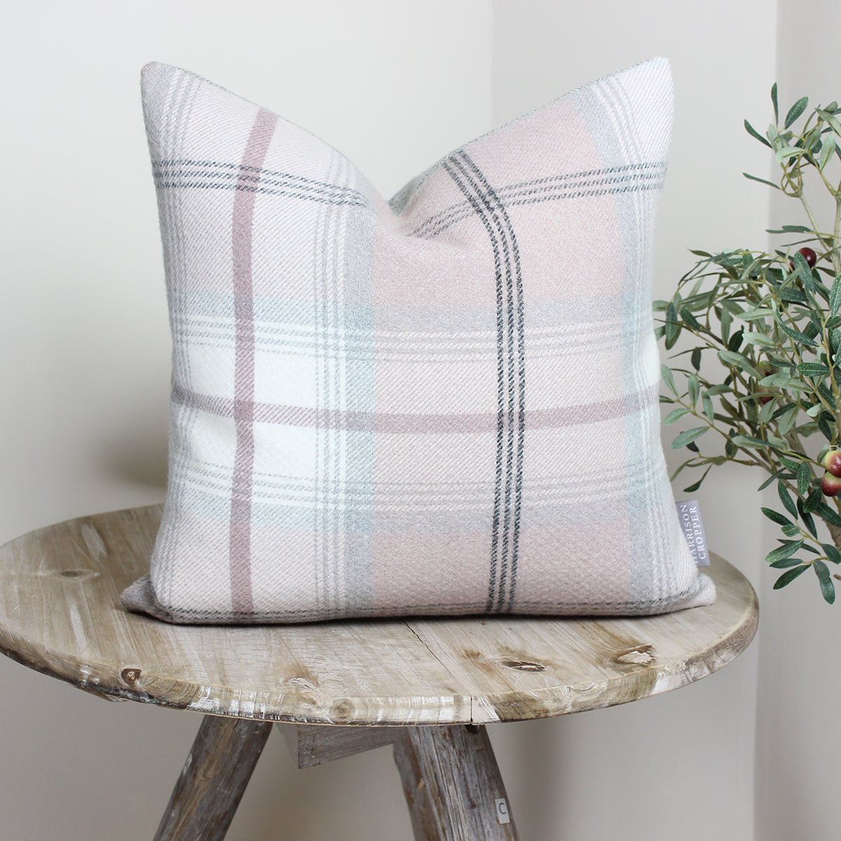 Blush Pink & Grey Balmoral Checked Cushion