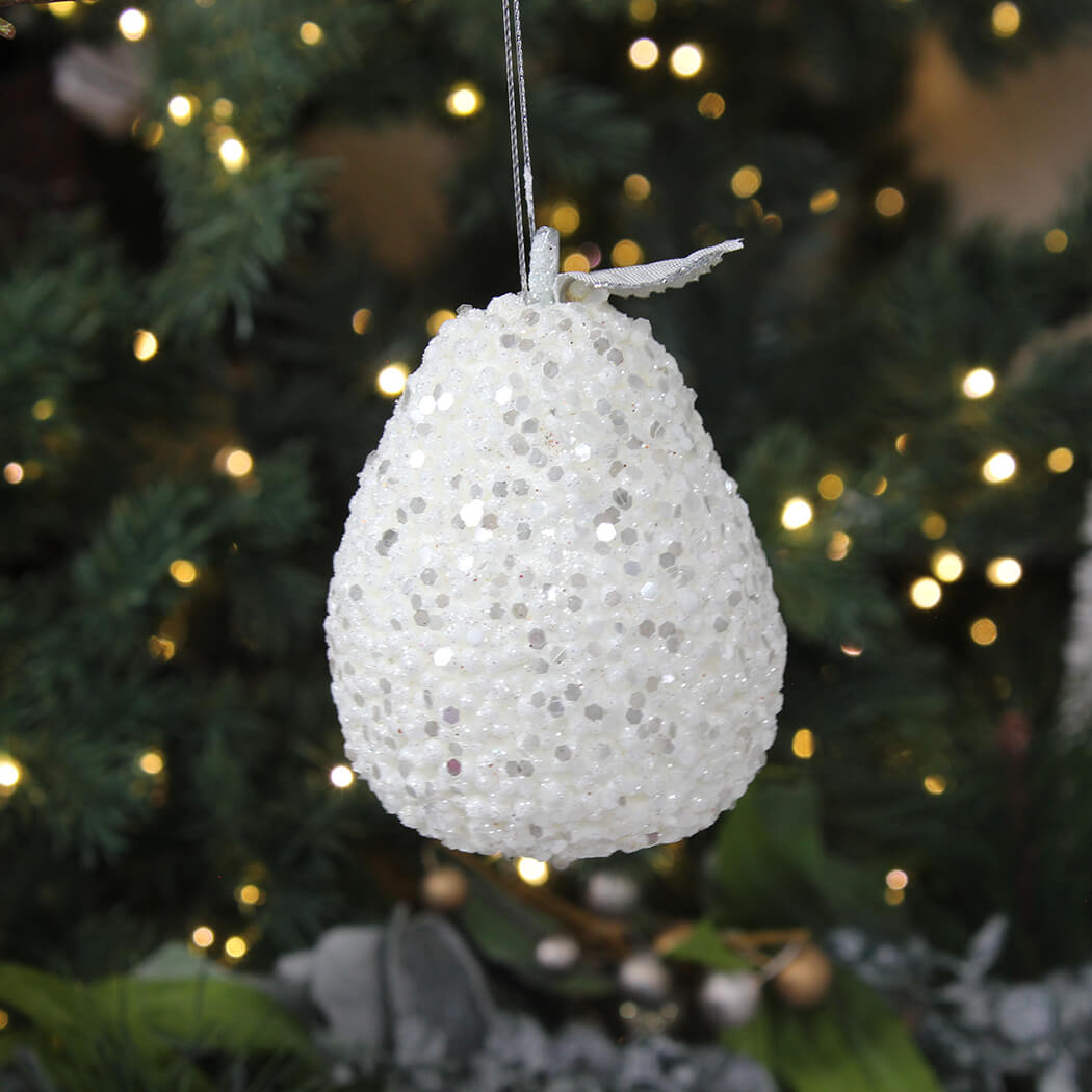 White Glitter Apple/Pear Tree Decoration