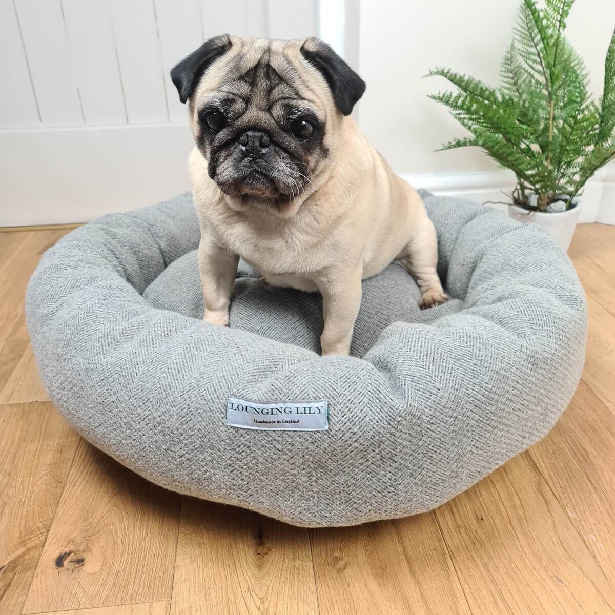 Pewter Grey Herringbone Donut Dog Bed