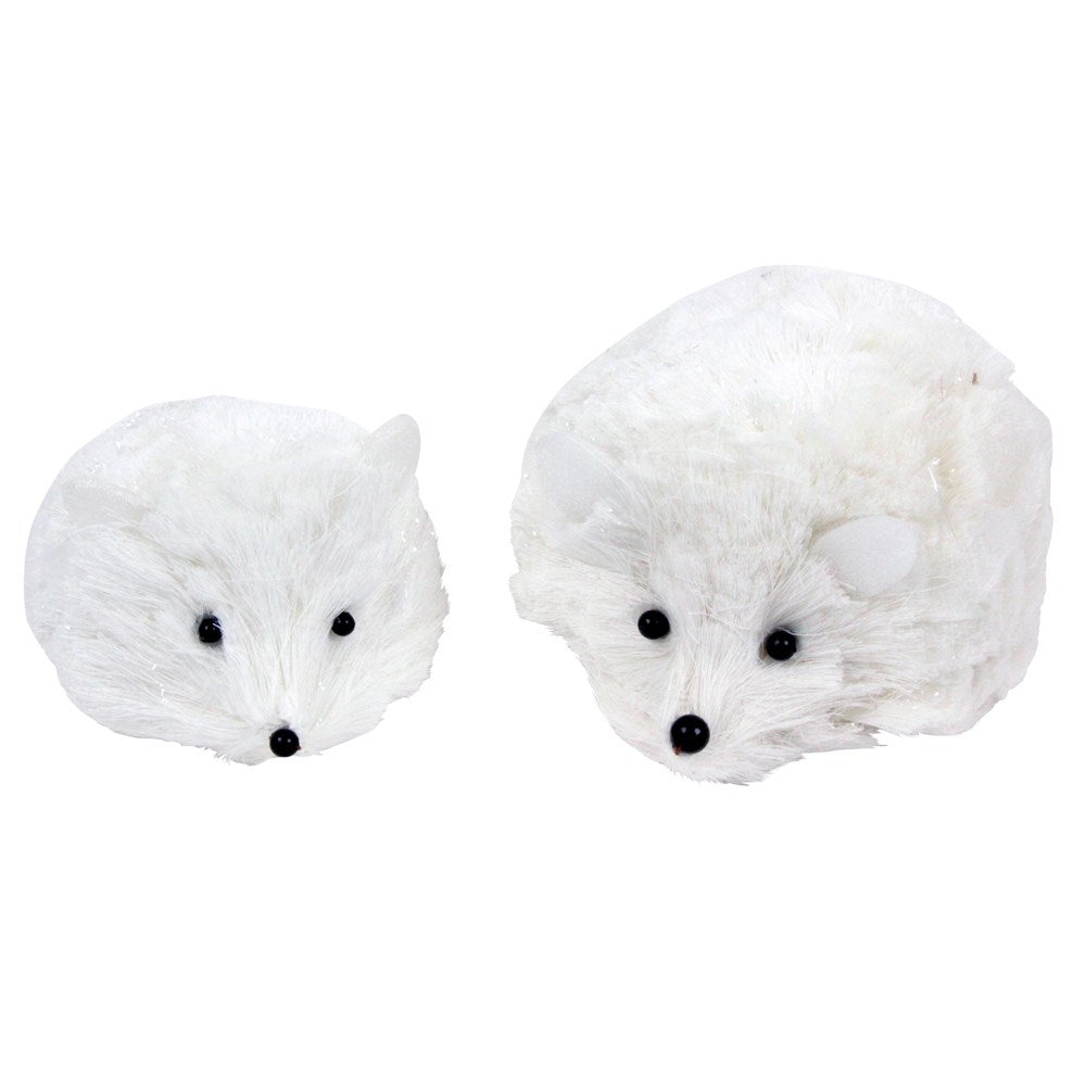 Set of 2 Bristle White Hedgehog Ornaments