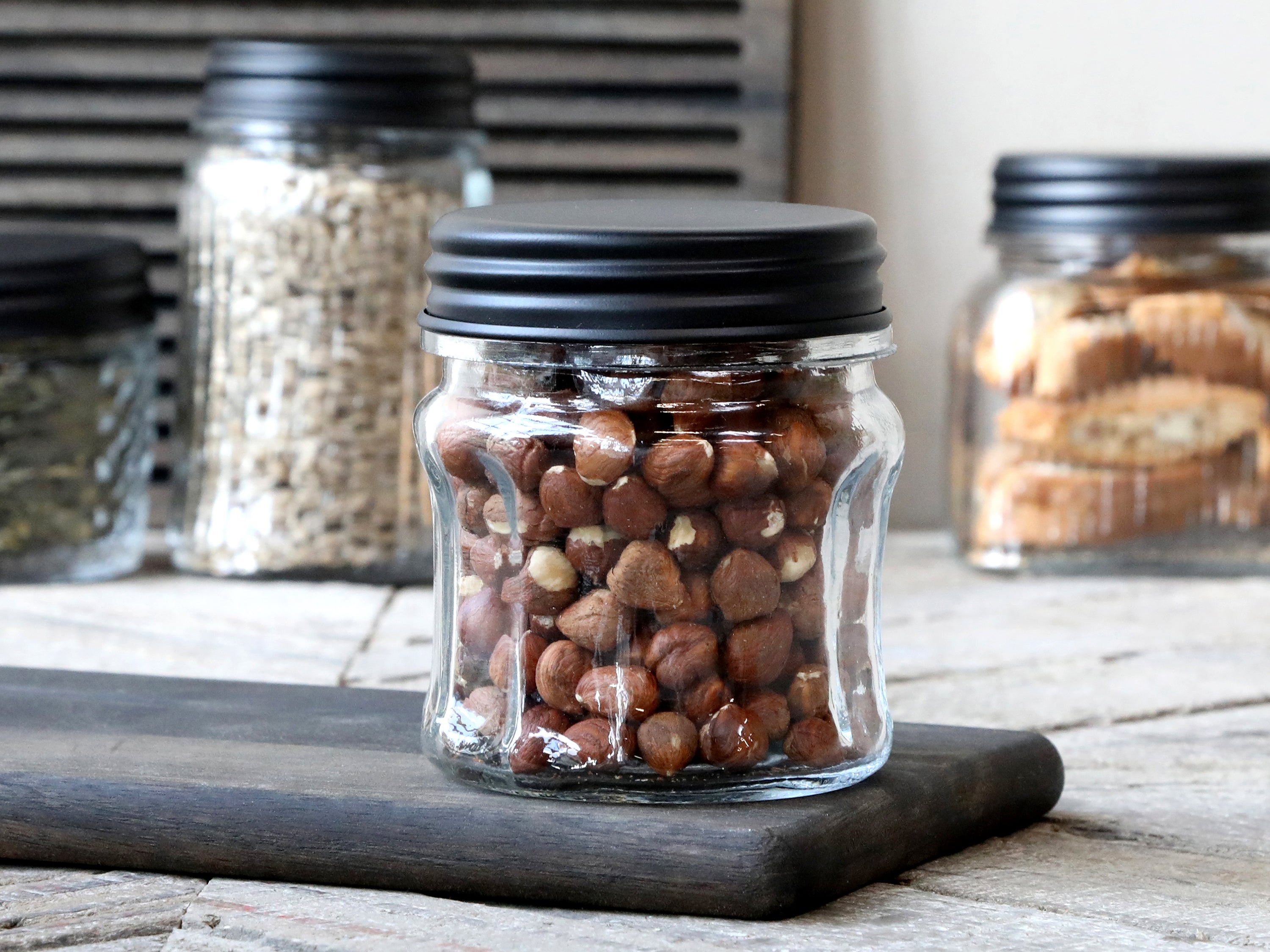 Storage Jar With Grooves & Black Lid