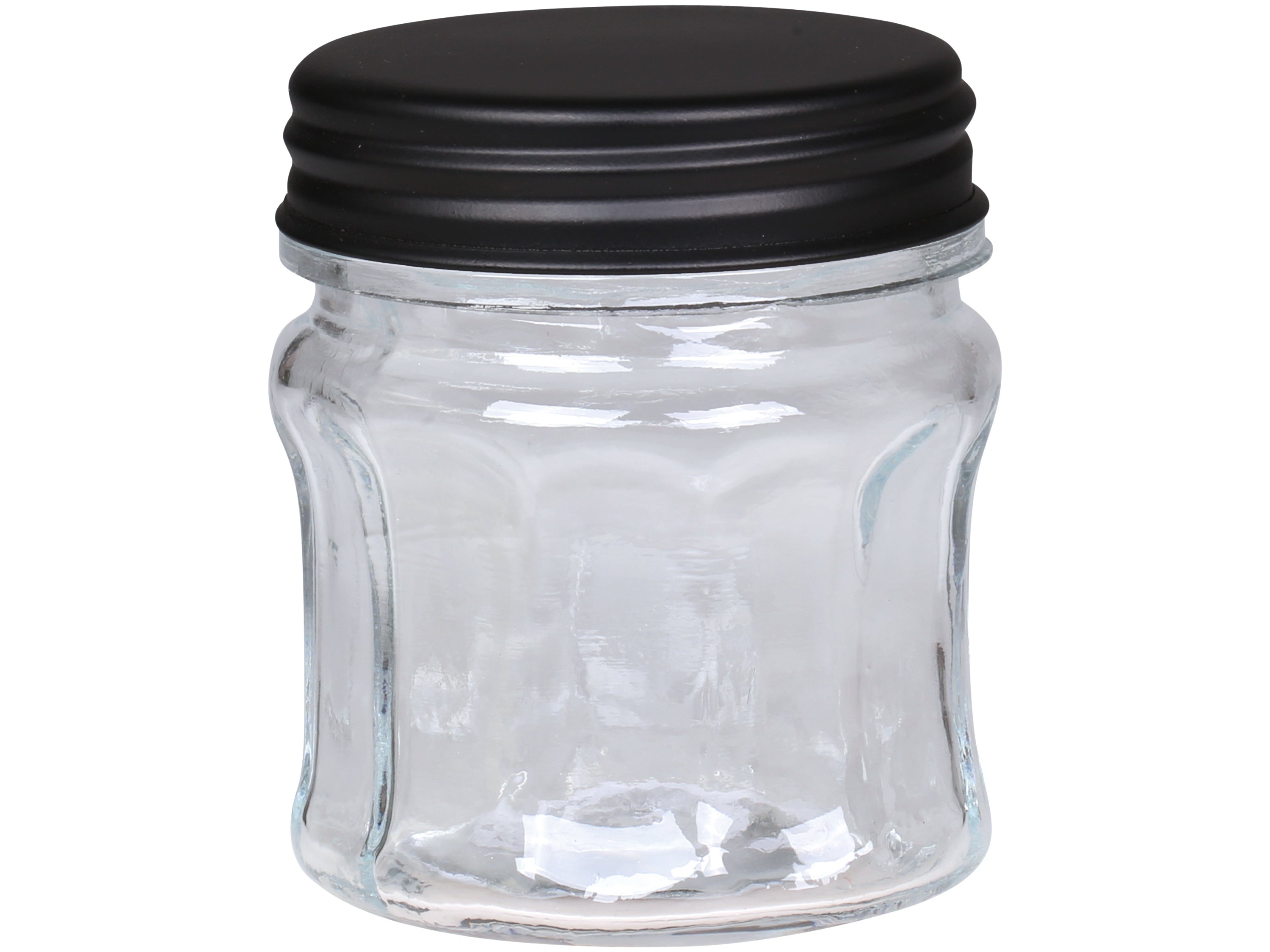 Storage Jar With Grooves & Black Lid