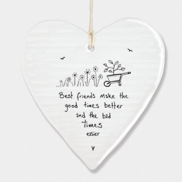 East Of India Best Friends Porcelain Heart Hanger