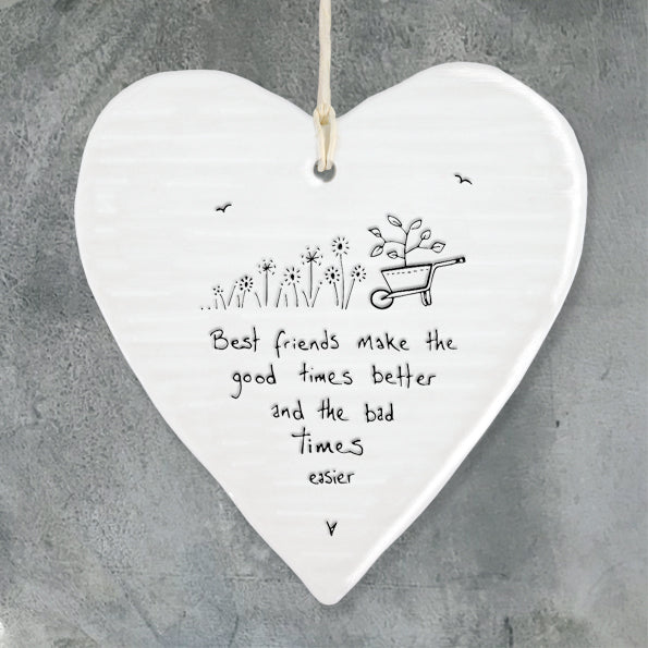 East Of India Best Friends Porcelain Heart Hanger