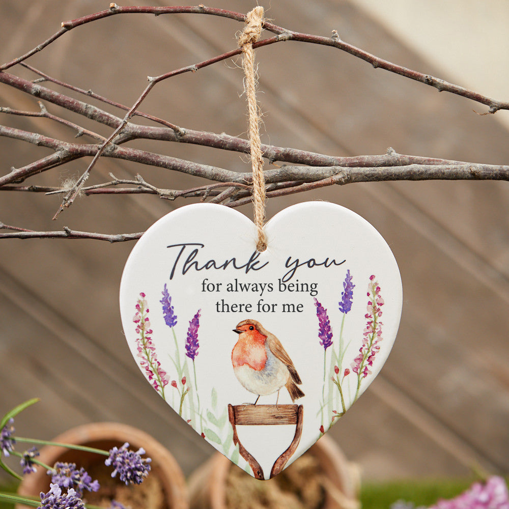 Robin Thank You Ceramic Heart Hanger