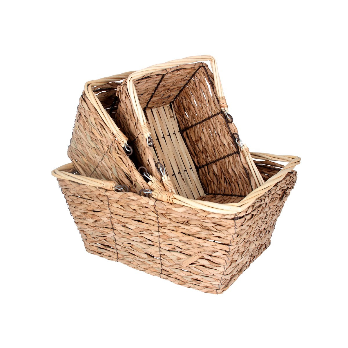 Set of Three Straw Wire Baskets