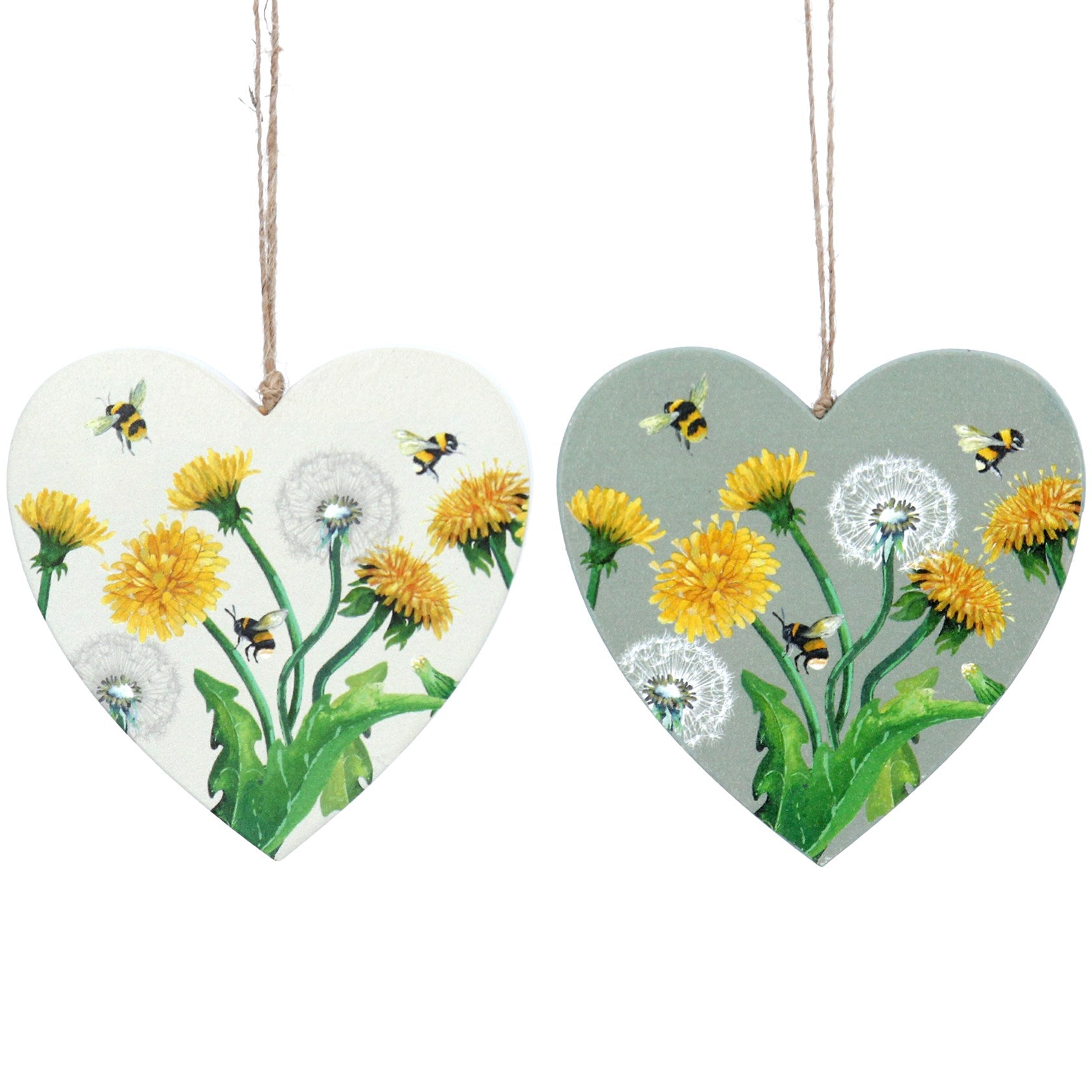 Dandelion & Bee Heart Hanging Wood Decoration