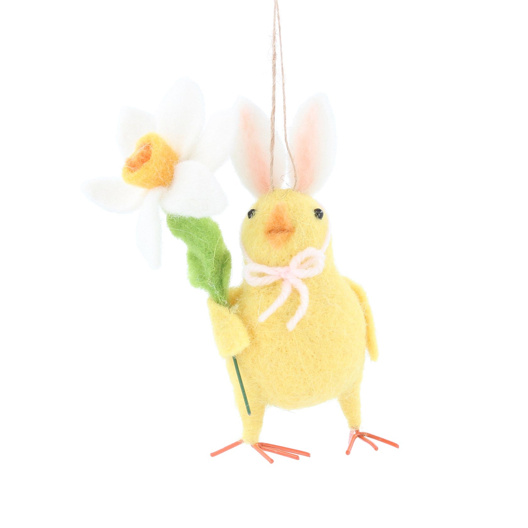 Chick with Bunny Ears & Daffodil Hanging Decoration