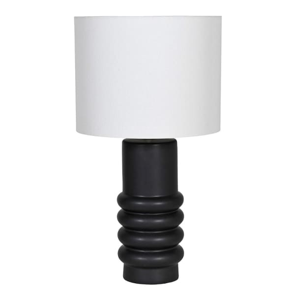 Black Ringed Ceramic Table Lamp with Linen Shade