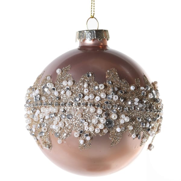 Small Pink Diamante and Bead Bauble