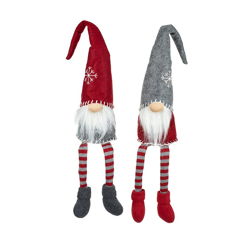 Long Legged Fabric Red & Grey Gonk Sitting Ornament