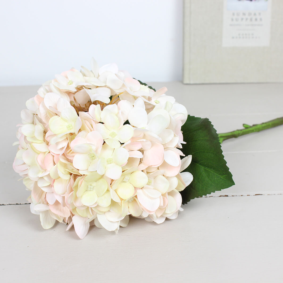 Faux Autumn White Hydrangea Stem