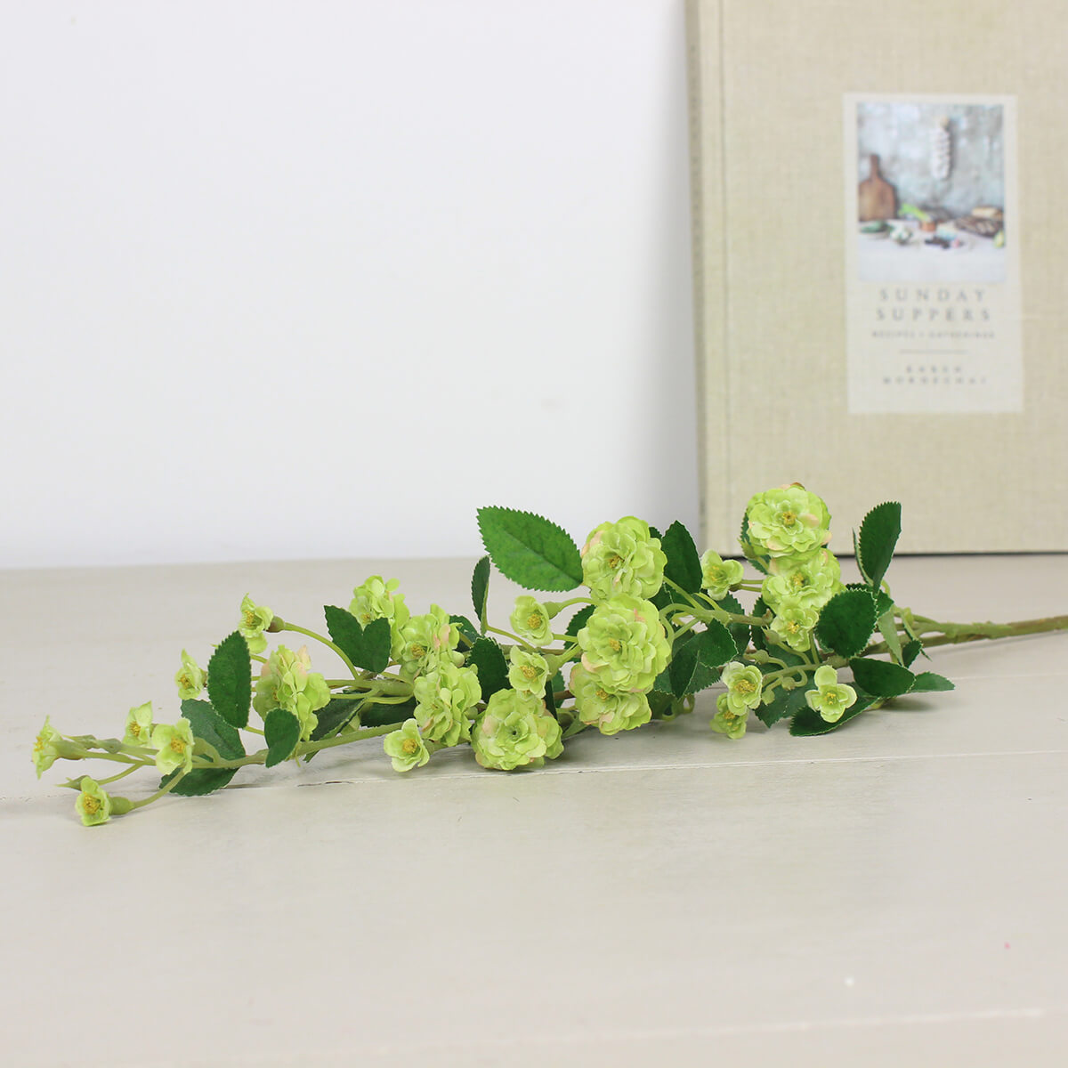 Faux Green Wild Meadow Rose Spray