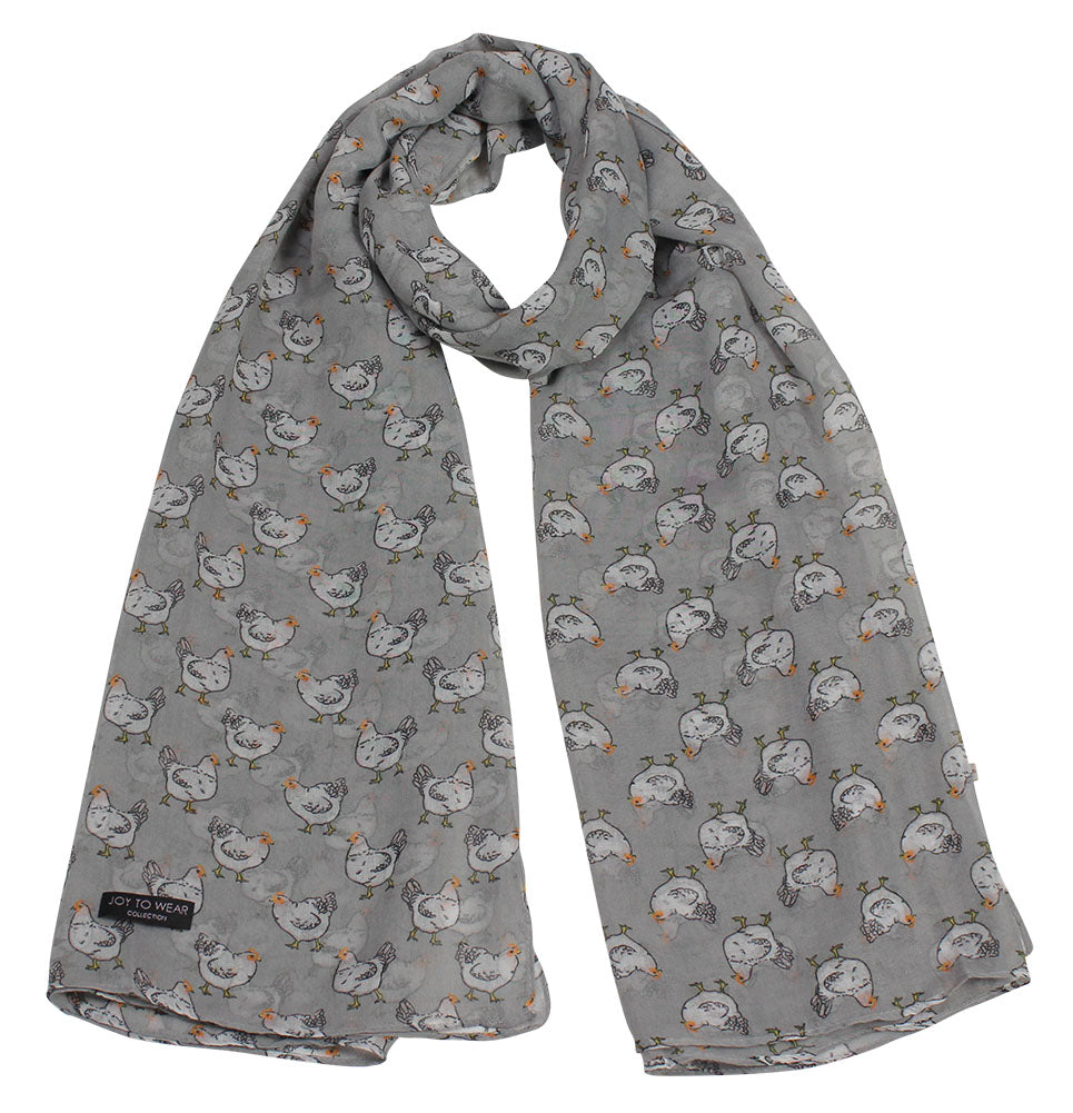 Grey Hen Print Fashion Scarf