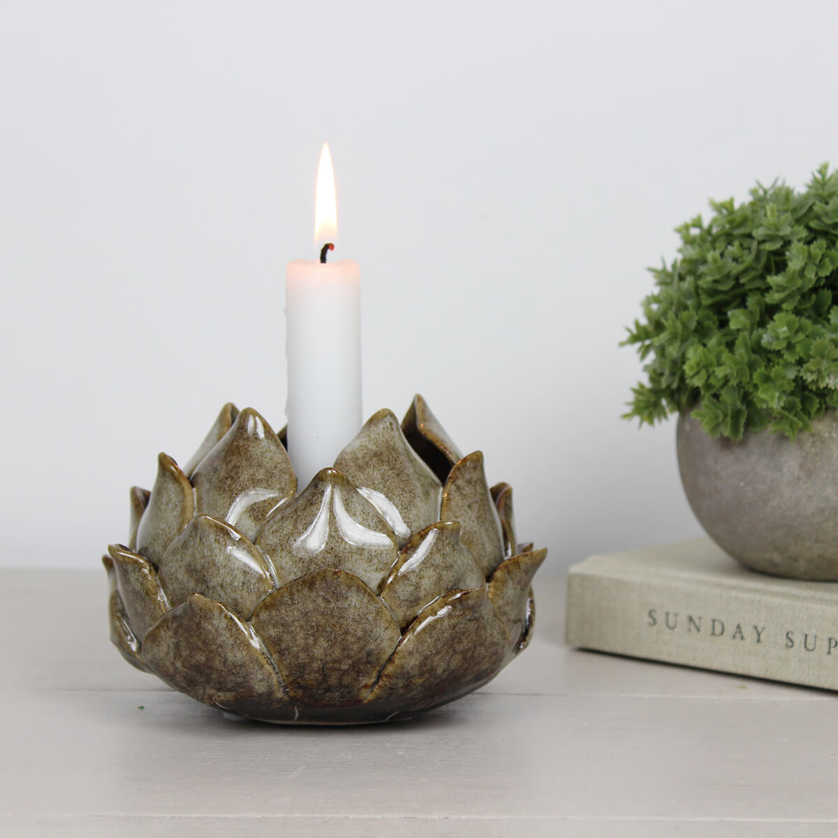 Brown Artichoke Candle Holder